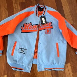 Blue and Orange Homme Varsity Jacket